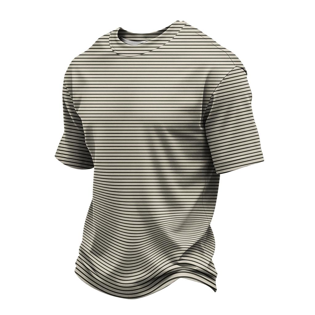 Men's Casual Quick-Dry Round Neck Short Sleeve Striped T-Shirt - Lightweight Mesh Breathable