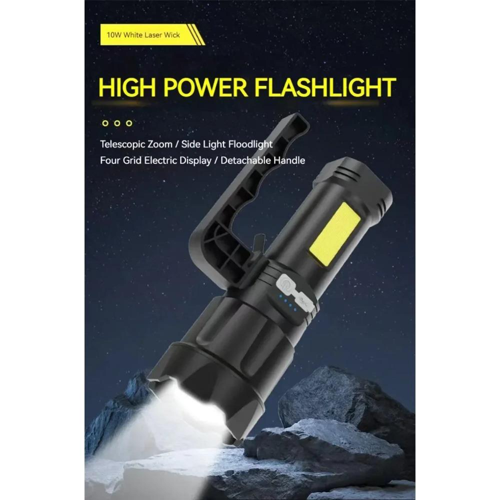 2 IN 1 Ultra Bright Portable LED Flashlight High-power Rechargeable Spotlight with COB Side Lights Supporting Telescopic Zoom