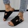 Large size retro slippers women's summer wear new matte leather shoes one word cool slippers flat bottom