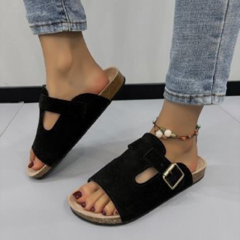Large size retro slippers women's summer wear new matte leather shoes one word cool slippers flat bottom