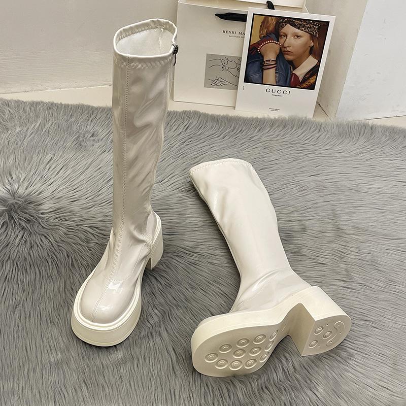 Retro summer western cowboy boots women's short boots 2025 new knight boots high heel small glossy high boots