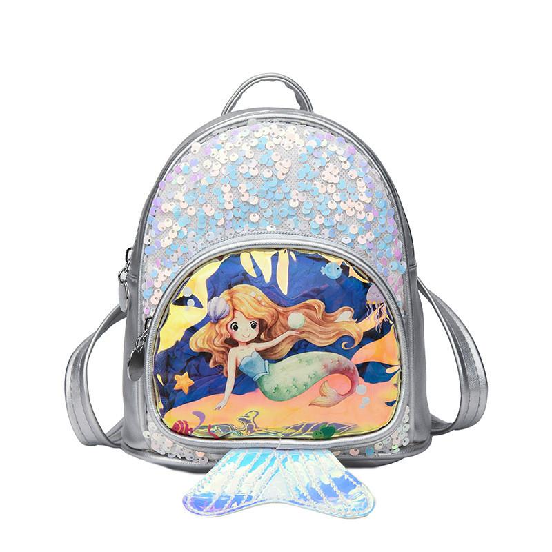 Glitter Mermaid With Small Tail Childrens Backpack Adjustable Shoulder Straps