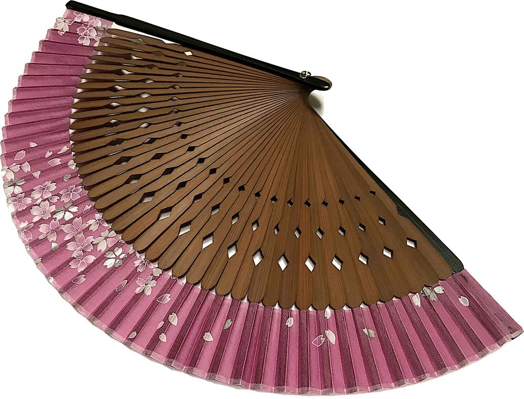 Silk Fan with Fan Case and Pouch Sakura Long for Decorative Carved 1296 Large [Hanakanzashi] Women's - (Cherry Blossom) Pattern, Strand, Women, Ribs,