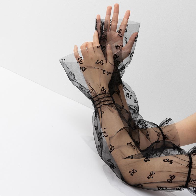 Sexy Mesh Long Sleeves Stage Performance Decoration Arm Sleeves Summer Outdoor Breathable Travel Sun Protection Tulle Gloves