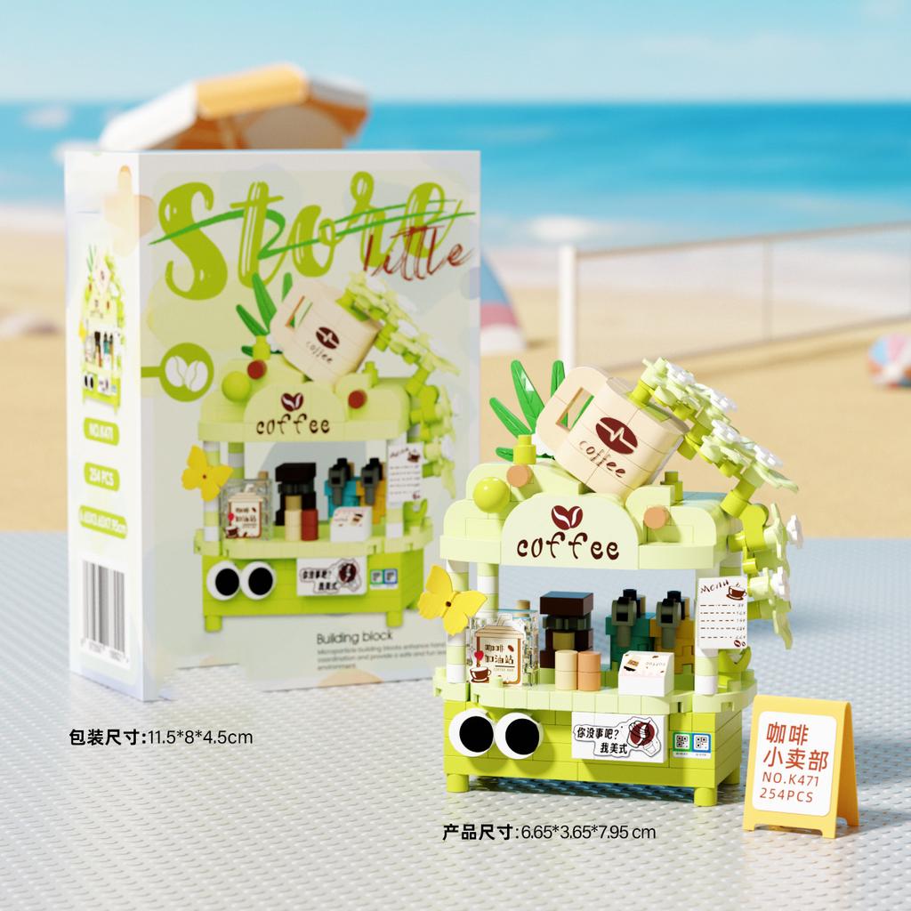 Creative Building Toys Street View Store Model Kits Ice Cream Fruit Cart DIY Micro Particles Blocks Educational Gifts for Adults