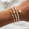 3Pcs/Set Summer Bohemian Style Starfish Rice Beads Shell Anklet Set for Women Multilayer Anklet Vacation Jewelry