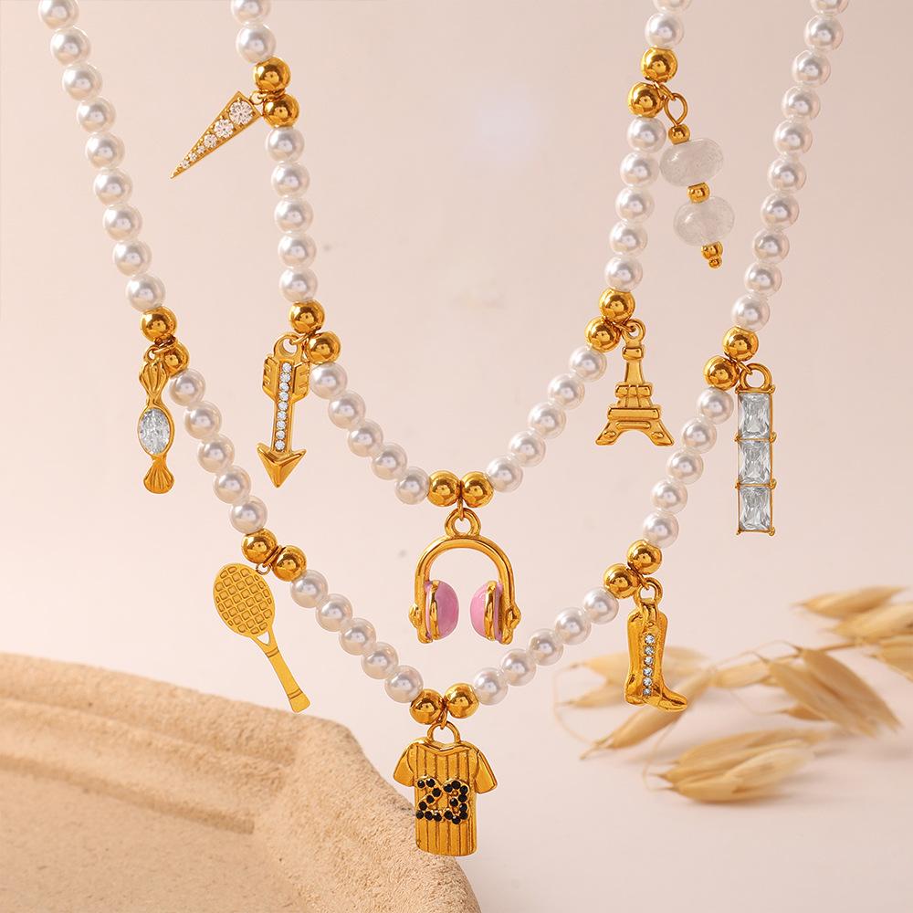 Luxo Leve Vitalidade Diversos Pingentes DIY Pulseira de Contas Brancas Colar Aço Inoxidável Redutor de Idade Doce Estilo Menina Conjunto