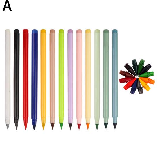 12-Color Eternal Pencils Erasable Refillable Colored Pencils for Kids No-Sharpening Writing & Drawing Set with Spare Leads