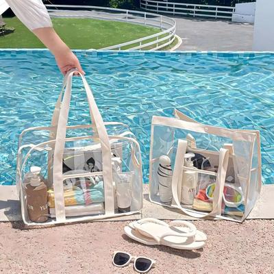 Bolsa de Maquiagem Transparente em PVC Impermeável Bolsa de Mão para Praia Moda Bolsa de Armazenamento para Natação Esportes