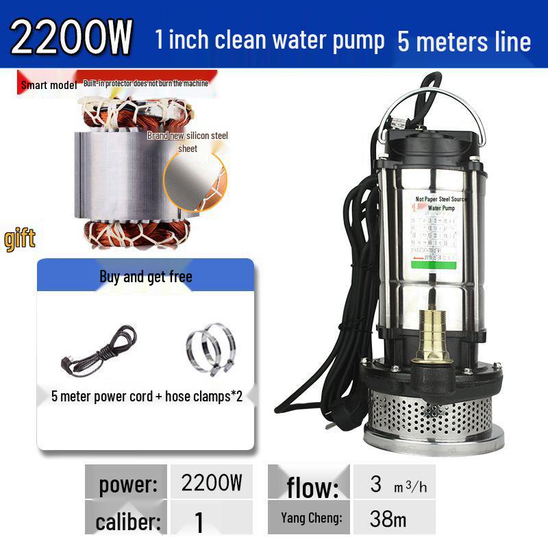 Stainless Steel 220V Small Submersible Water Pump for Household, High Head, Agricultural, and Sewage Use.