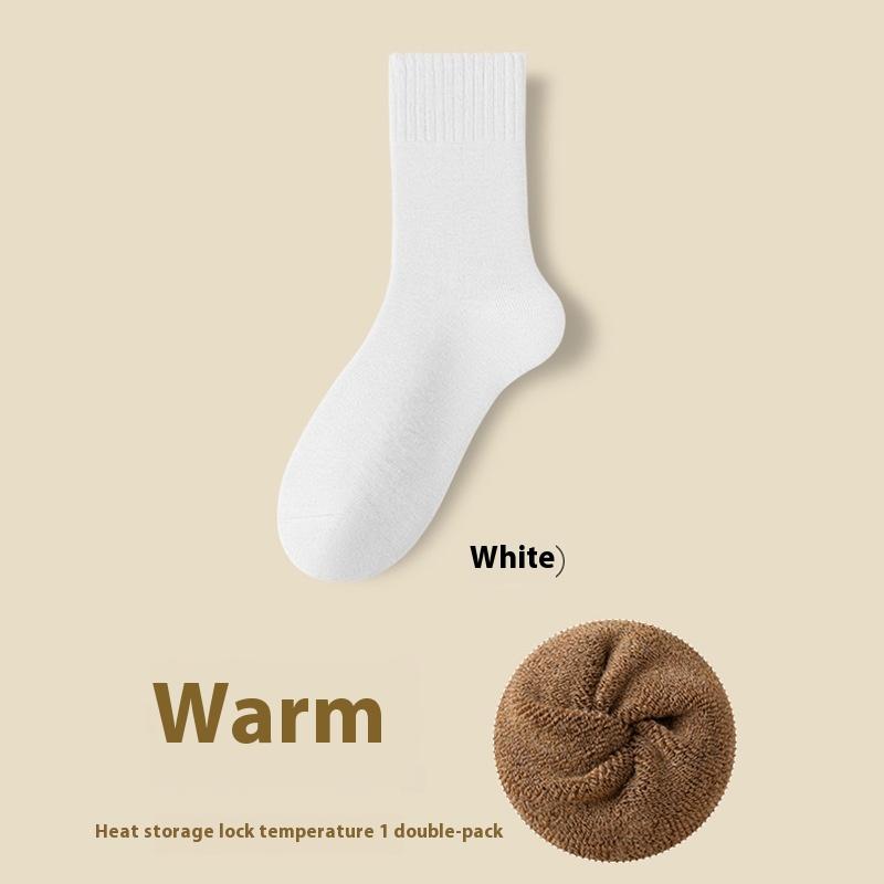 Terry Socks Women's Mid-calf Length Socks Autumn and Winter Fleece-lined Thickened Warm Stockings Floor Socks Boneless Sewing Home Socks Heat Storage