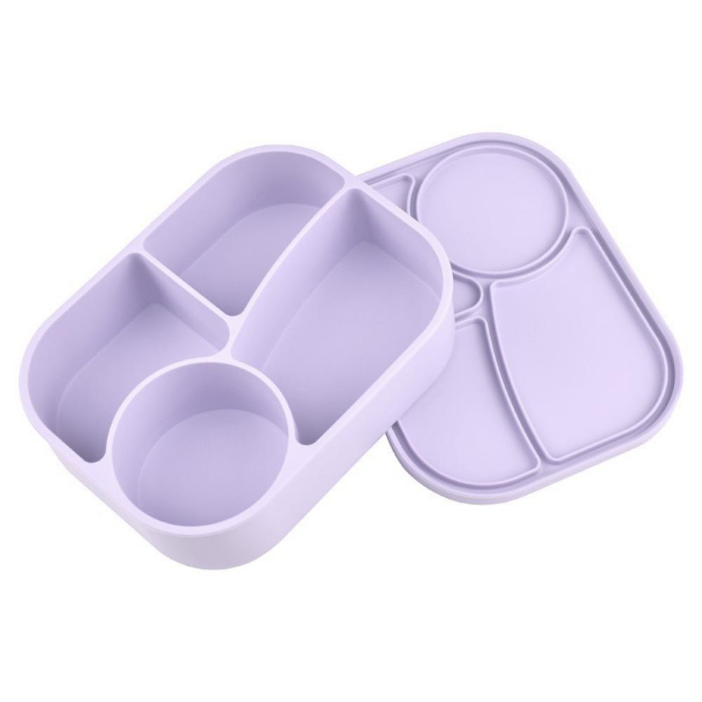Leak Proof Silicone 4 Grid Lunch Box Rectangular Picnic Box Portable Food Box School фиолетовый 1770₽