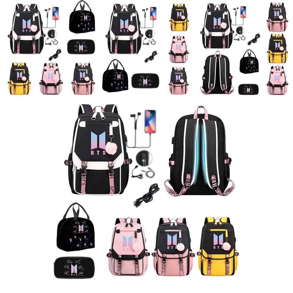 Uroczy plecak BTS z tkaniny Oxford z ładowaniem USB, idealny dla uczniów szkół podstawowych i średnich, pojemność 20-35 l