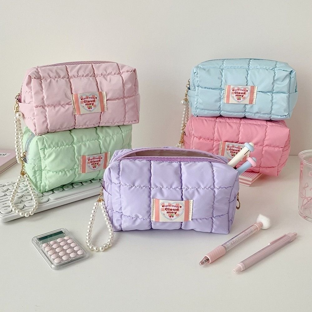 Quilted Storage Bag Korean Style Stationery Bag Pen Bag Pencil Pouch Korean Pencil Case  Office