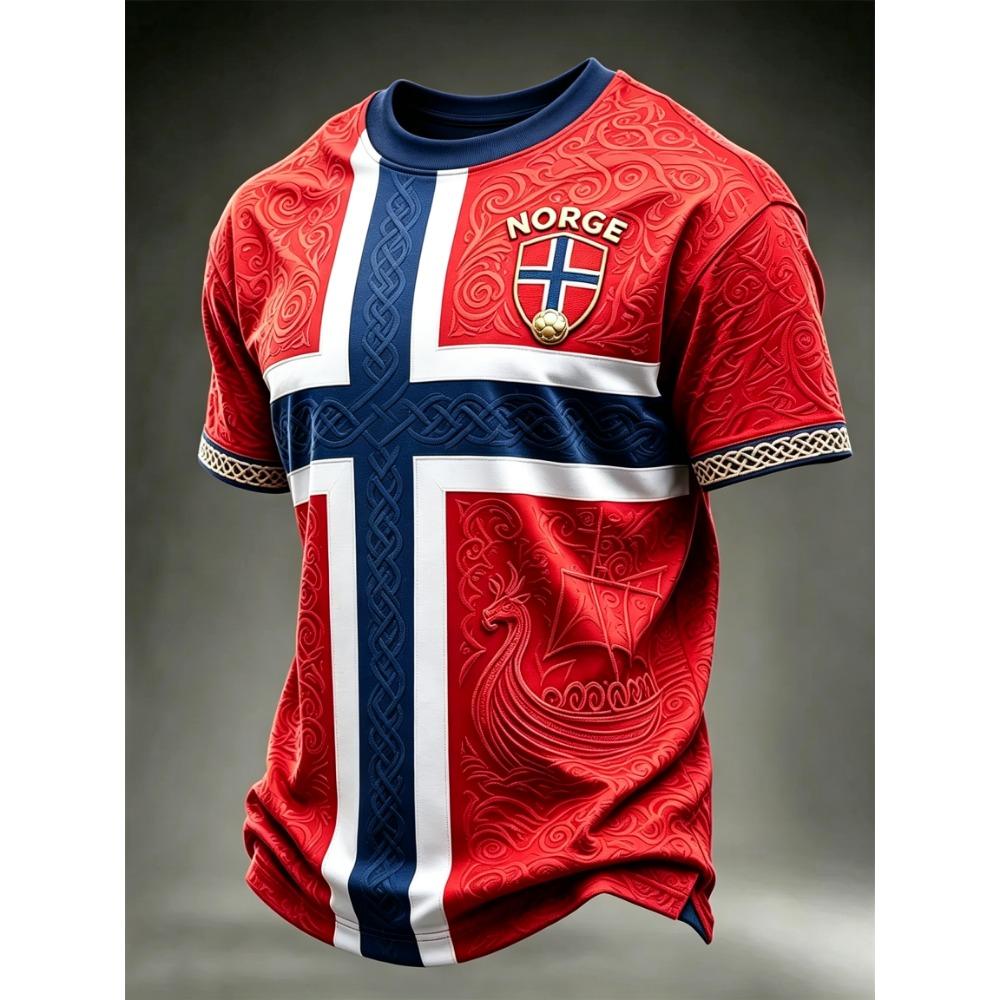 2026 Herren Norwegen Rundhals Fußballtrikot Vollständiges Nordisches Wikinger Relief Jacquard Schnelltrocknend Atmungsaktiv Fan Sporttrikot L
