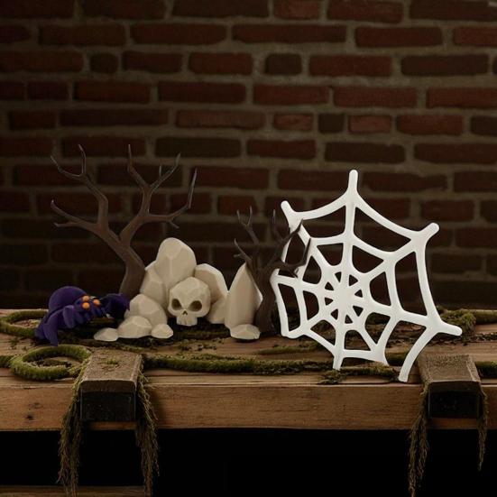 Halloween Decoration Spooky Spider Web Skull Tree Tabletop Centerpiece 3D Printed Graveyard