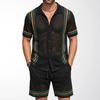 Zomerse Korte Outfits voor Mannen, 2 Delige Sets, Vintage Gebreide Knopen Blouse, Korte Mouwen Polo, Casual Strandpakken, Heren Shirt Top en Shorts Set