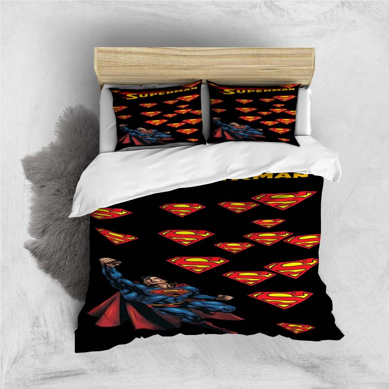 Comfortable 3D Cartoon Superhero Bedding Set, Including Duvet Cover, Pillowcases and Children's Set.