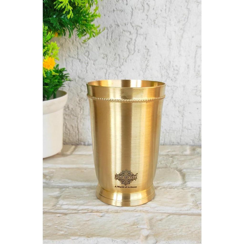 Pure Brass Matt Finish Glass/Tumbler with Brass Bottom, for Drinking Serving Water, Brass Glass Volume-270 ML, 1 Piecec