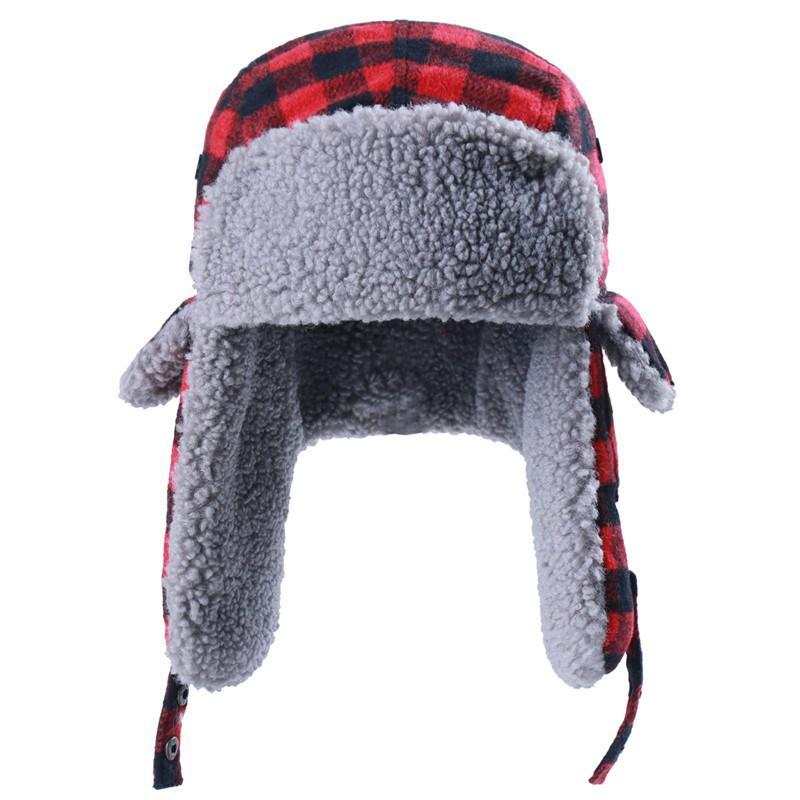 Winter Warm Ear Protection Hat Knit Plaid Beanie Cap Outdoor Cold Weather Use