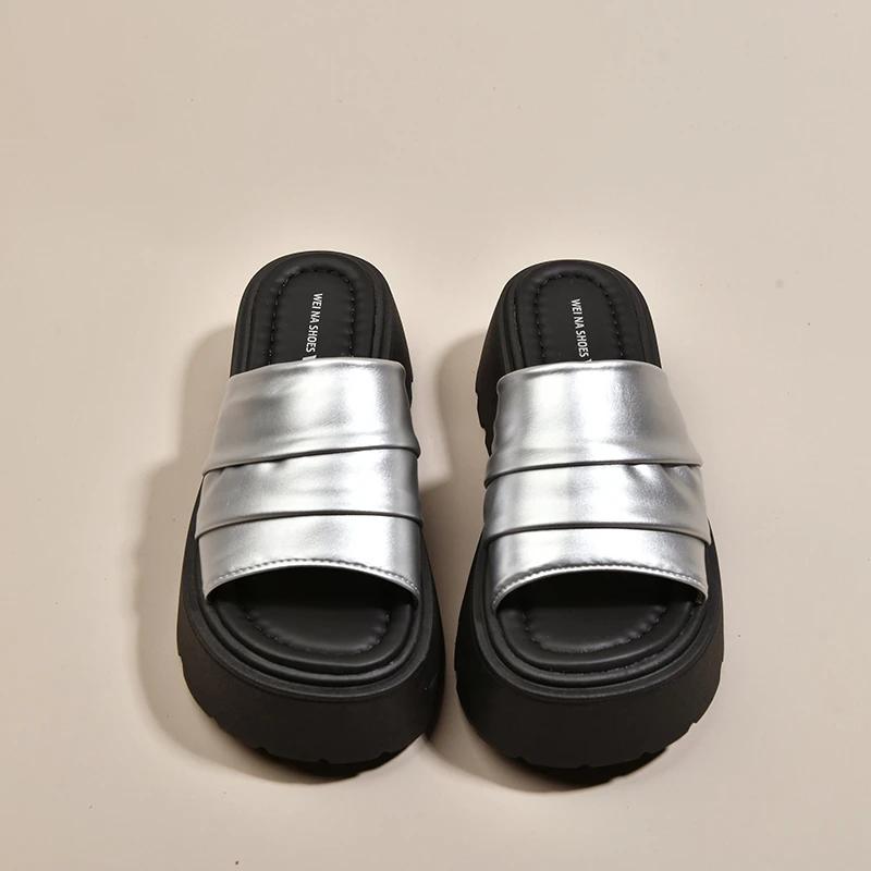 Fashion 2025Summer Women Platform Thick Bottom Slippers Open Toe Slide Ladies Casual Beach Vacation Sandalias