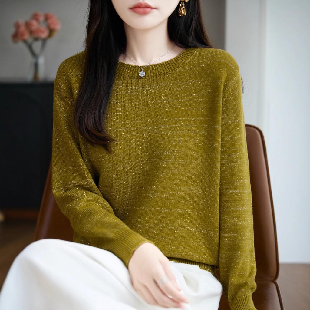 Long-sleeved Base Knitted Sweater for Women, Thick Round Neck, Warm, Loose and Simple Sweater