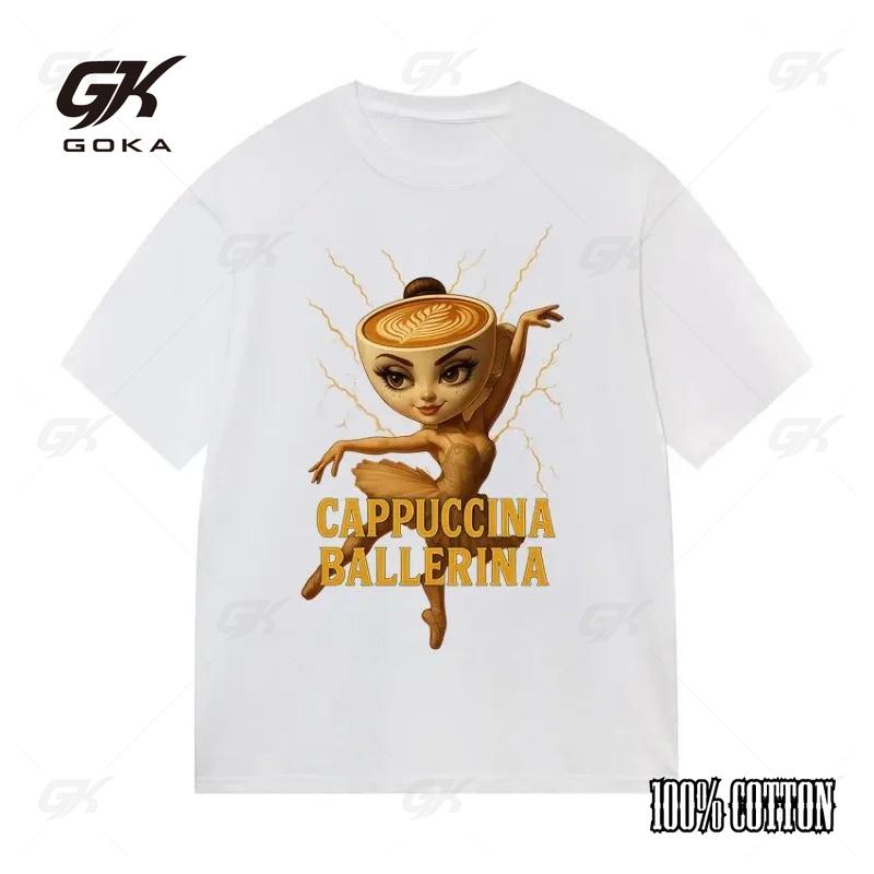 

Funny Cappuccino Ballet Meme Pattern Cotton T-shirt for Women Fashionable and Comfortable Hot Selling T-shirt for Summer Women S