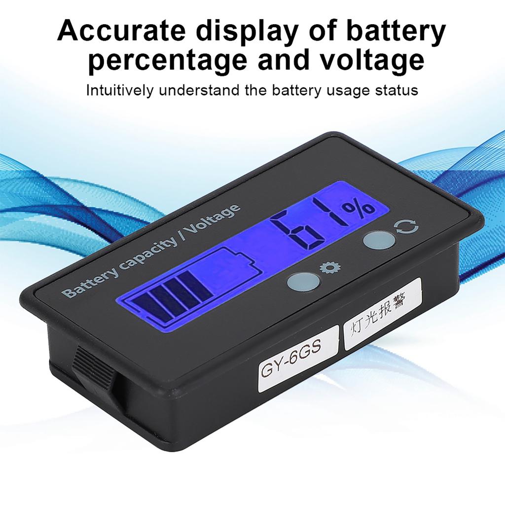 GY 6GS Battery Power LCD Display Voltage Meter 12 84V with Light Alarm Function (Blue Light)