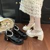 French Mary Jane small leather shoes women's skirt 2025 new summer versatile pearl bow thick high heel shoes