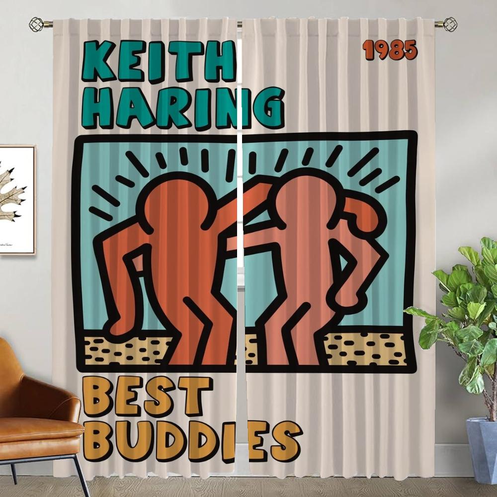 Keith Harings Curtains Child Room Blackout Curtain for Room 2 Panel Tulle for Bedroom Home Interior Curtains Partition Shades
