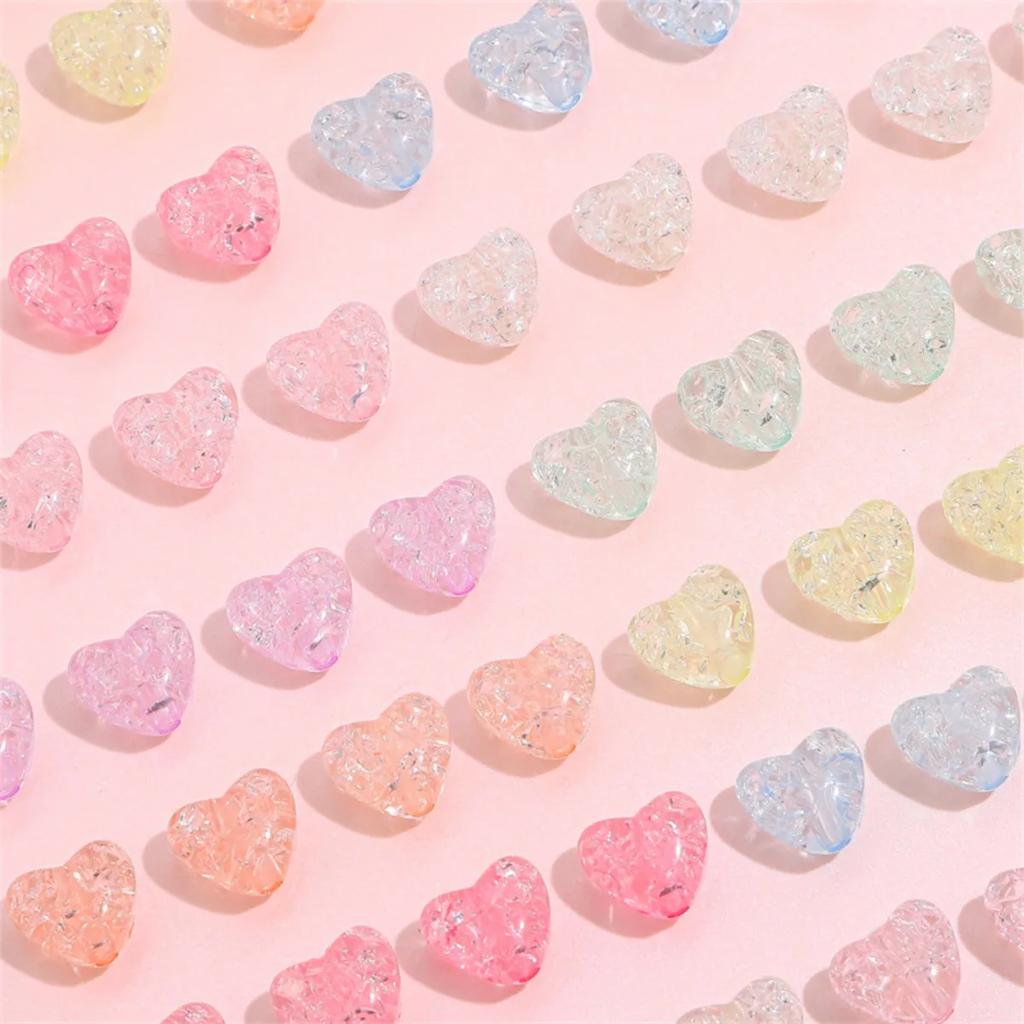 TX23 70pcs 10x9mm Candy Color Petite Acrylic Minimalist Inner Peach Heart Charm Bead DIY Handmade Jewelry Bracelet Accessories