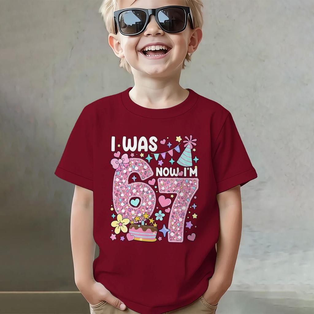 Girls I Was 6 Now I'm 7 T-shirt 7th Birthday Shirt Round Neck Short Sleeve Cotton Tee Age 7 Outfit Number Print Girls Clothes