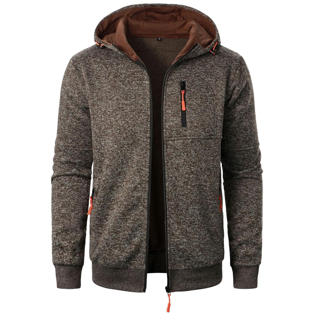 Men's Sports Fitness Casual Hooded Sweatshirt Youth Solid Design Knit Jacket