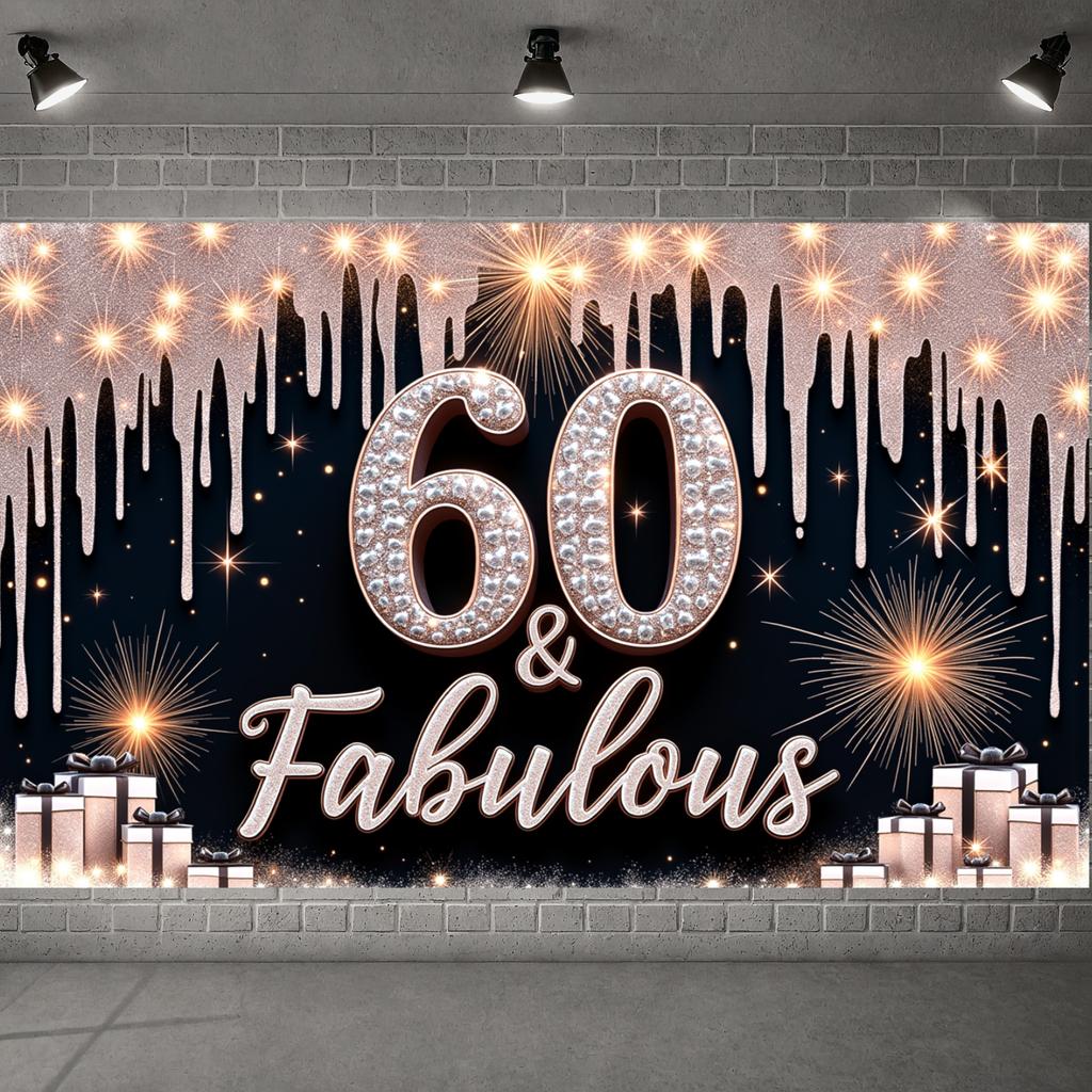 Birthday Celebration Banner LED-effect Lettering Glamorous Birthday Backdrop Fabulous Birthday Banner Milestone Theme For Luxury