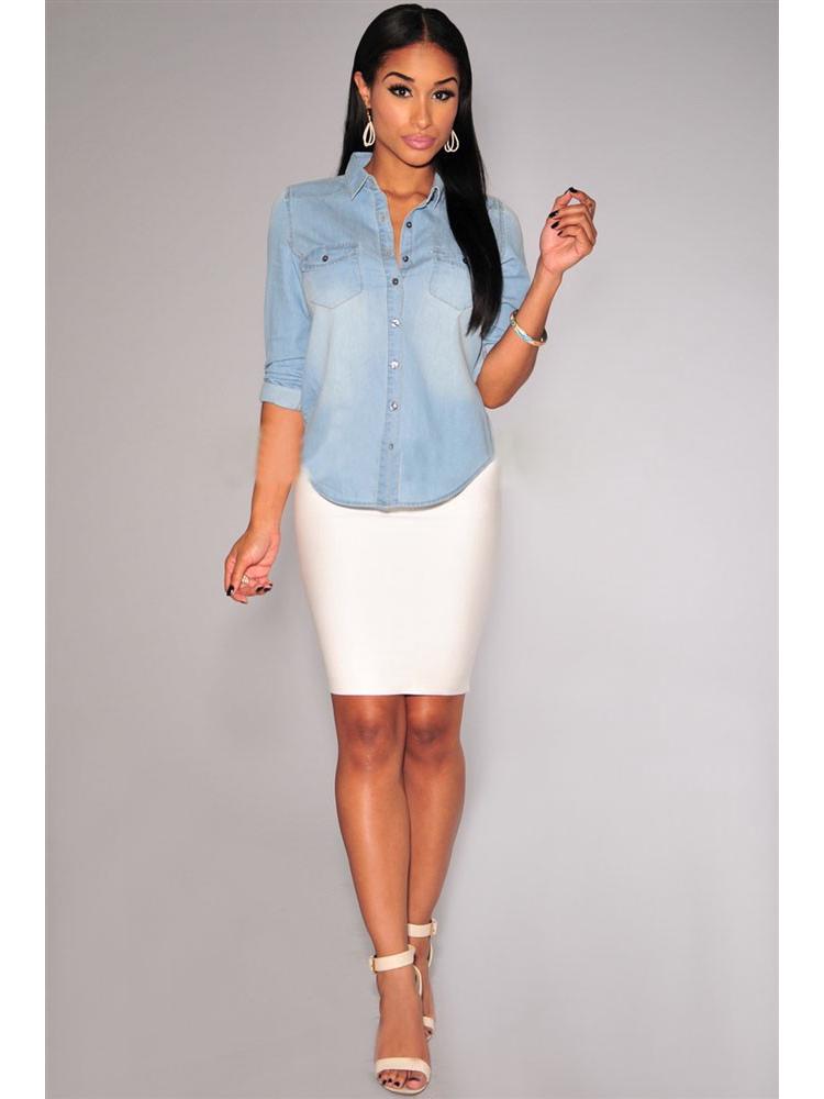 Vintage European-American Style Long-Sleeve Denim Shirt for Women