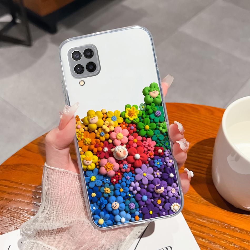 

Clear Case For Samsung A12 M12 F12 Colourful Flowers Galaxy A 12 Back Cover Soft Lightweight TPU Silicone Protective Bumper Capa Samsung Galaxy A12