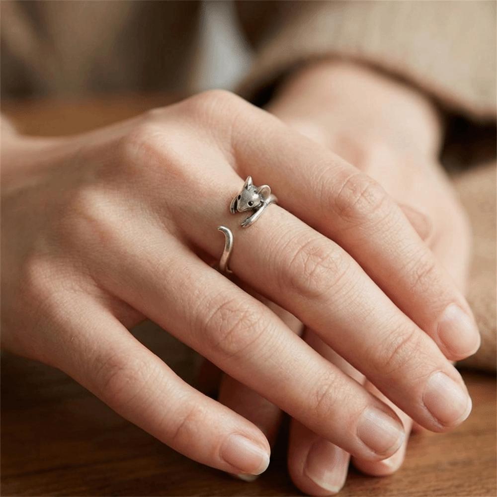 Funny Retro Mouse Ring Silver Animal Ring Fashion Adjustable Ring  Party