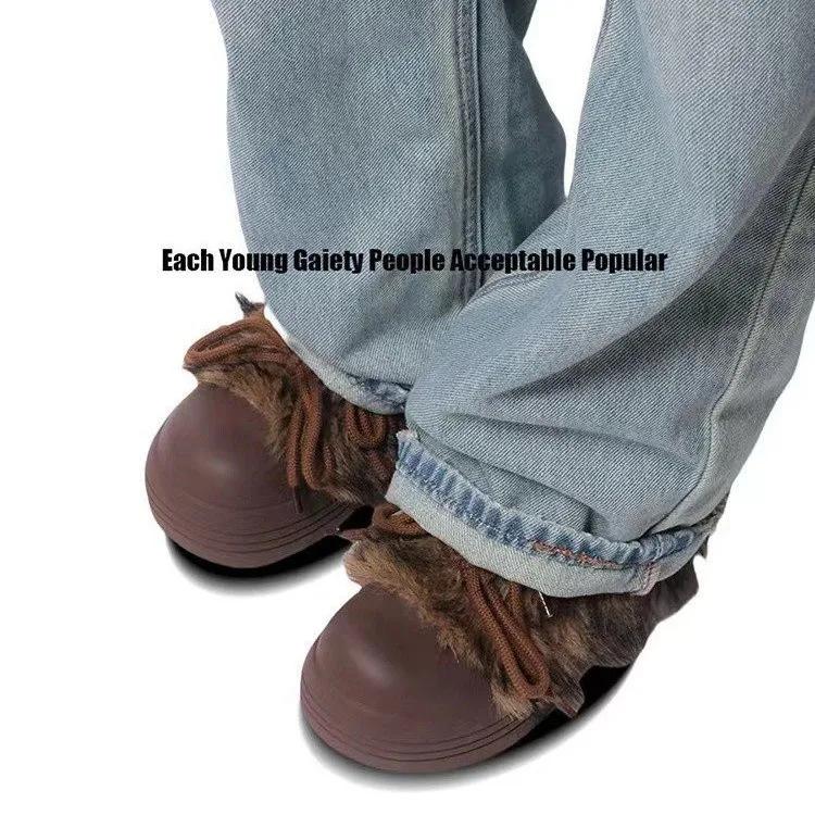 Fashion Bow Platform Women Snow Ankle Boots Fur Designer Fashion Short Plush Flats Cotton Shoes 2025 Trend Warm Cozy Winter Botas Mujer