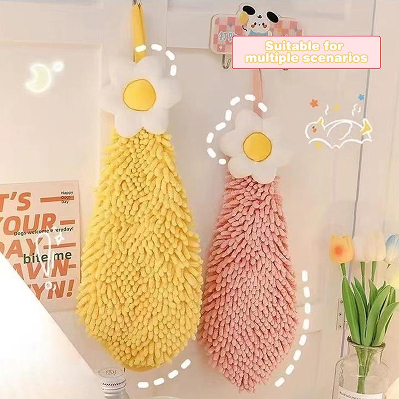 Quick Dry Hand Towel For Kitchen Bathroom Thickened Absorbent Dish Cleaning Cloth Big Sun Flowers Type Lattice Texture