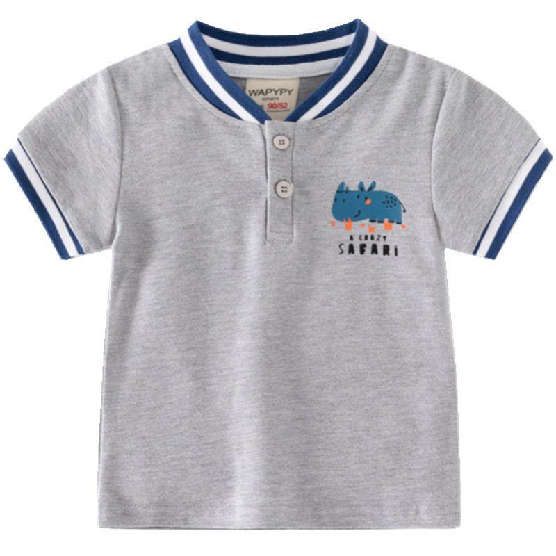 Boys' Summer Short-Sleeved T-shirt Children's Half Sleeve Polo Shirt Baby V Neck Silm Tops Baby Print Flower Box Horse Clothes