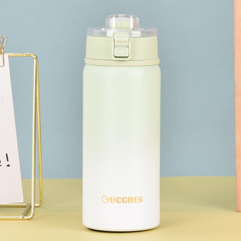 Stainless Steel Non-printing Thermos Cup High Appearance Level Ins Wind Bounce Cup Straight Drink Silicone Handle with Tea Separator Cup