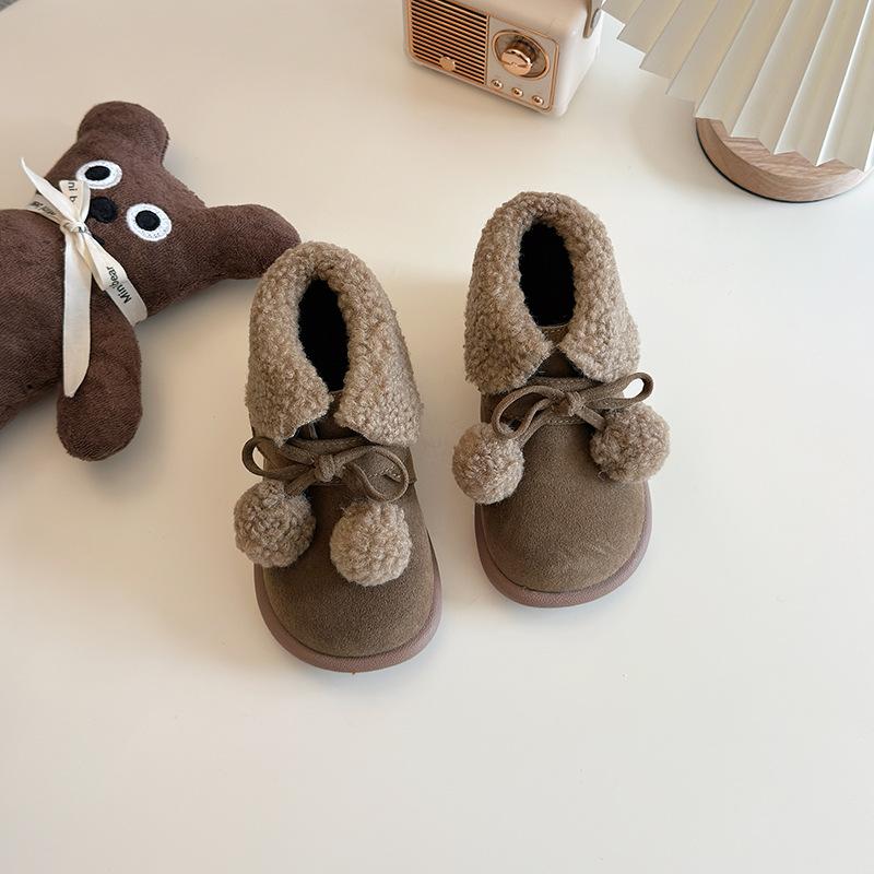 Girls' Korean-style lambswool collared cotton boots, new winter model, soft-soled, fleece-lined, thickened, warm toddler snow boots