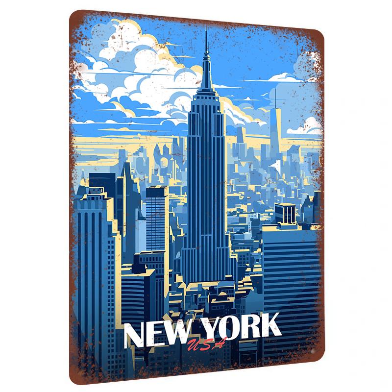 

New York City Skyline Metal Wall Art Modern Home Decor Iron Craft Painting for Living Room 20x30cm（7.8x11.8inch）