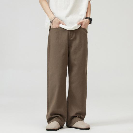 Pantaloni Bărbați Culoare Solidă Drepți cu Picior Larg Stil Retro cu Buzunare cu Fermoar