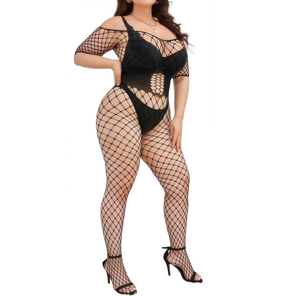 Open Bra Crothless Sexy Fishnet Dress Erotic Lingerie for Women Plus Size Bodystocking Oversized Underwear Costumes 5XL 50KG-100KG
