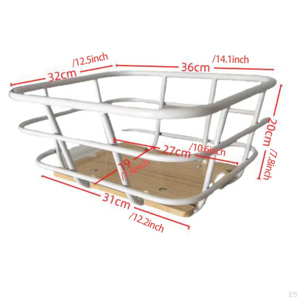 Bike Front Basket Bicycle Stylish Heavy Duty Wood Base Iron Wire Cargo Rack Cycling