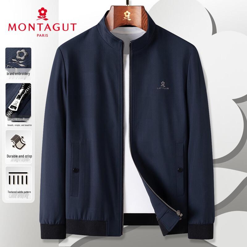 

MONTAGUT Men s Business Casual Plaid Print Stand-Collar Jacket L