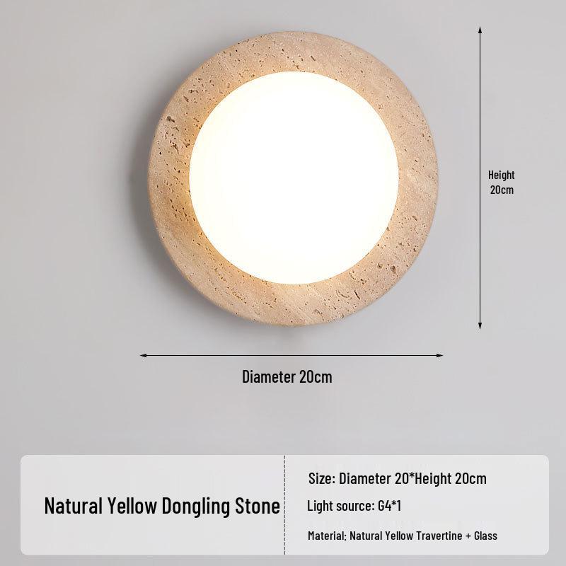 Yellow Travertine Wabi-Sabi Wall Lamp for Bedroom, Hotel, or Corridor