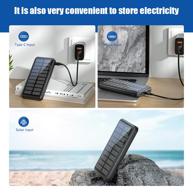 ZapZone 10000mAh Solar Power Bank For iPhone Samsung Xiaomi Powerbank Portable Charger Waterproof Solar External Battery