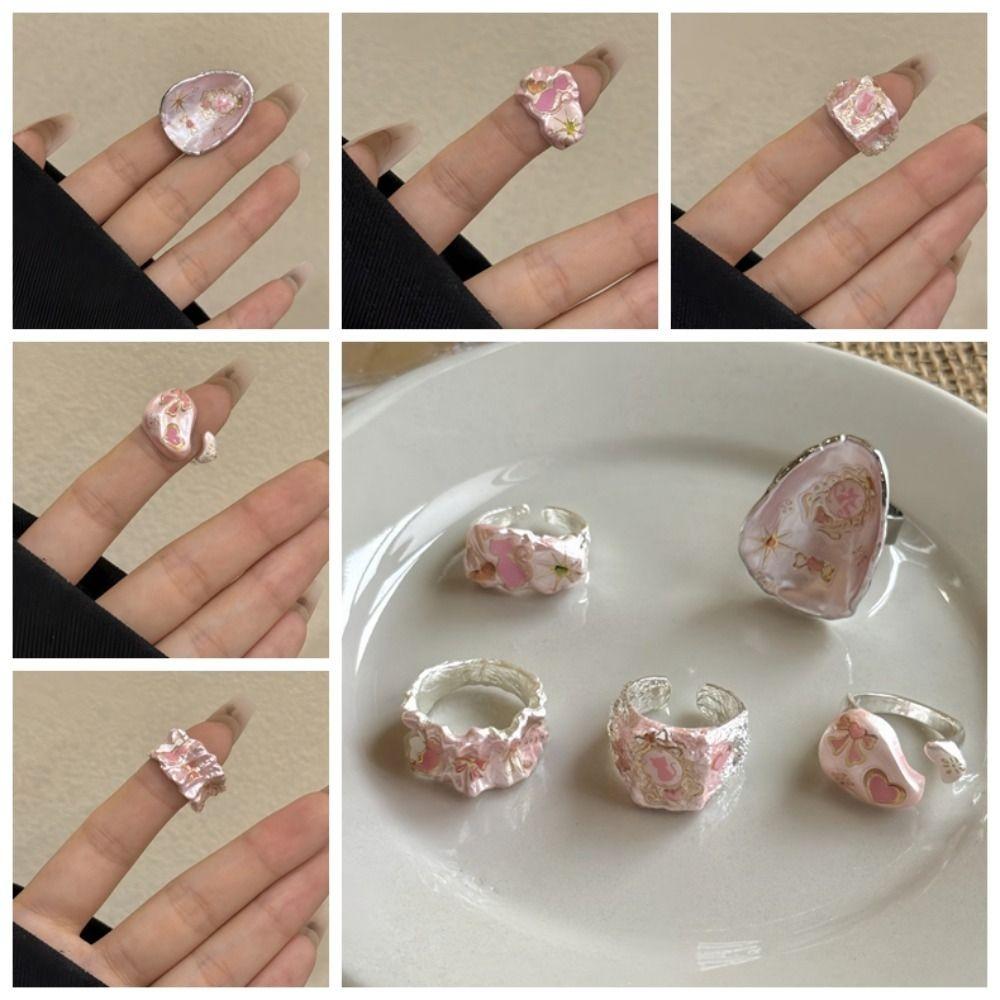 Cartoon Cat Enamel Drip Oil Ring Adjustable Cuff Ring Pink Opening Ring  Festival Ornaments